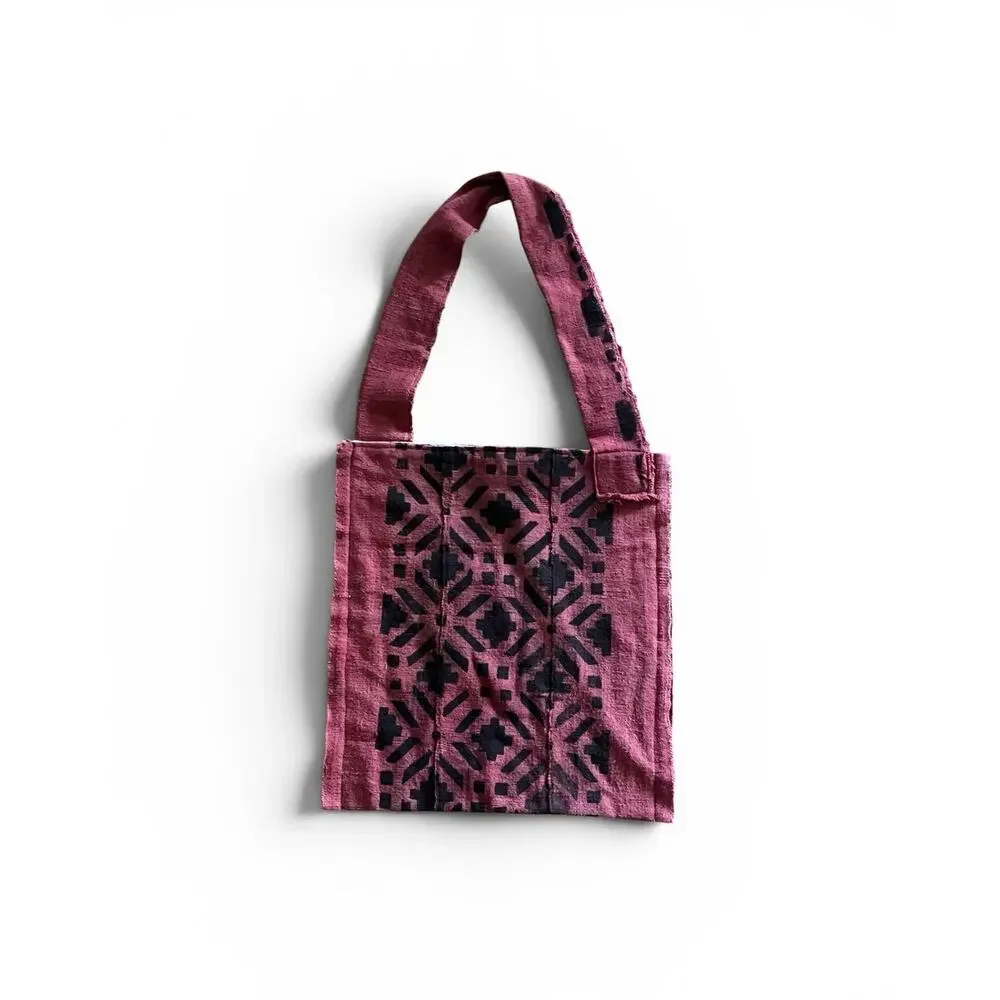 Boho Handmade Burgundy Black African Pattern Cloth Bag